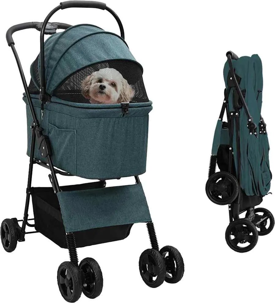 vidaXL Carucior pentru Pisici Pliante Verde 81 x 47 x 99 cm Poliester