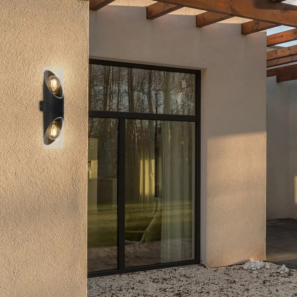 Aplica cu 2 surse de iluminat pentru iluminat exterior design modern IP54 Novigrad negru