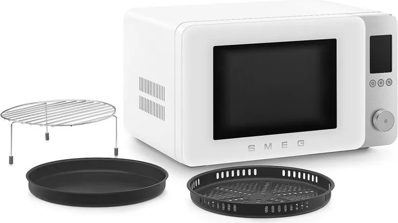 Cuptor cu microunde combinat cu aer cald SMEG Collezione MOC02WHMEU, 900 W, 27 l, 25 de programe, închidere lină, setări personalizate, alb mat