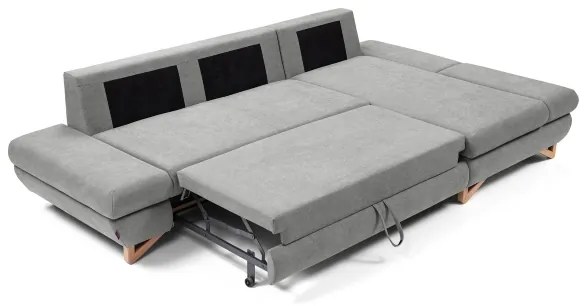 Colțar tapițat extensibil AVESTA, formă L, partea dreaptă, gri, cu spațiu de depozitare