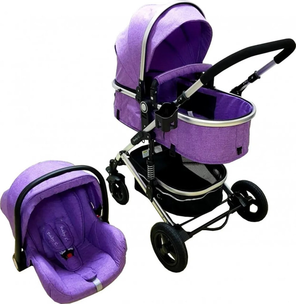 Carucior nou nascuti 3 in 1 Baby Care™ PRO 531 , Cadru Aluminiu, Amortizoare, Roti din cauciuc plin AVE, Landou, Scoica auto, Spatar reglabil 3