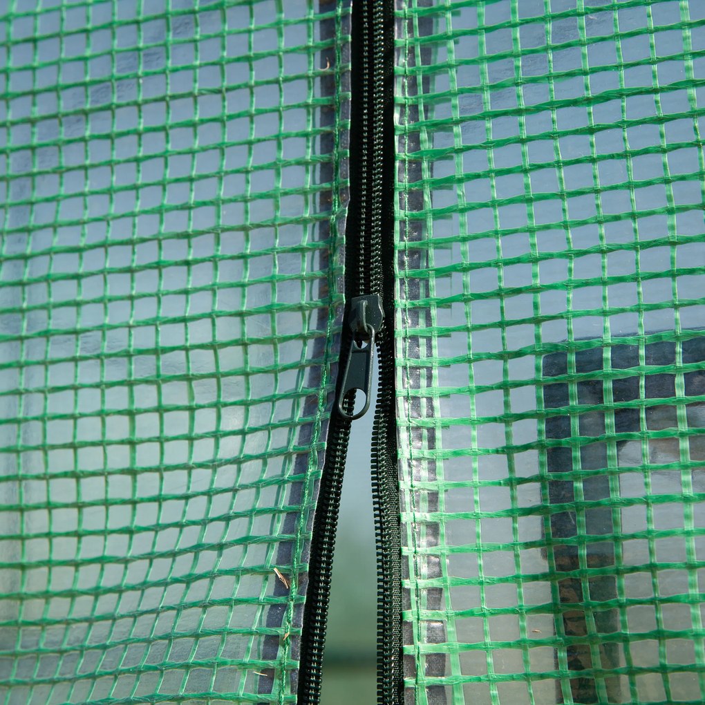 Outsunny Sera tip Tunel, 2 Rafturi pentru Ghivece Folie PE Structura din Otel, Verde 214L x 143L x 195Hcm