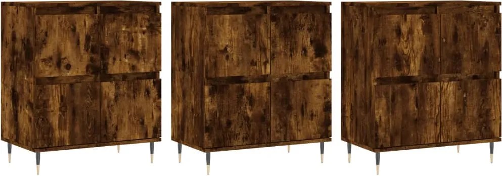 vidaXL Servantă, 3 buc., stejar fumuriu, lemn prelucrat