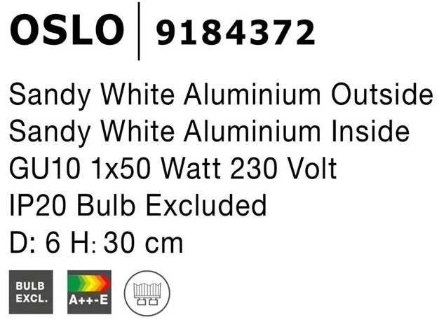Spot aplicat design modern OSLO alb, H-30cm NVL-9184372