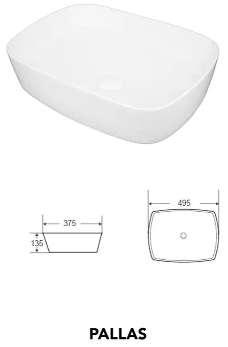 Lavoar pe blat, Fluminia, Pallas, dreptunghiular, 50 x 37,5 cm, alb