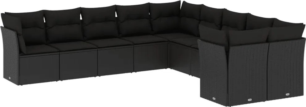 vidaXL Set canapele de grădină cu perne, 10 piese, negru, poliratan