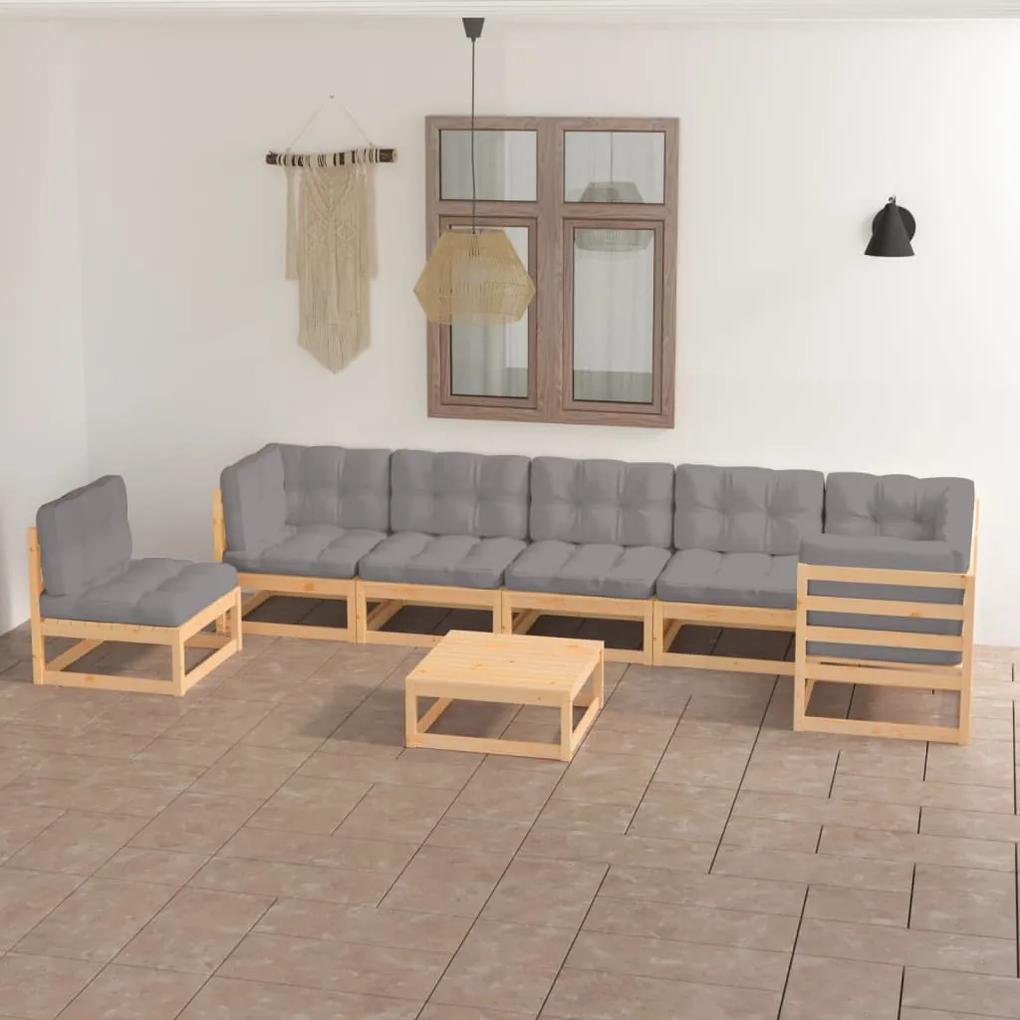 3076649 vidaXL Set mobilier de grădină cu perne, 8 piese, lemn masiv de pin