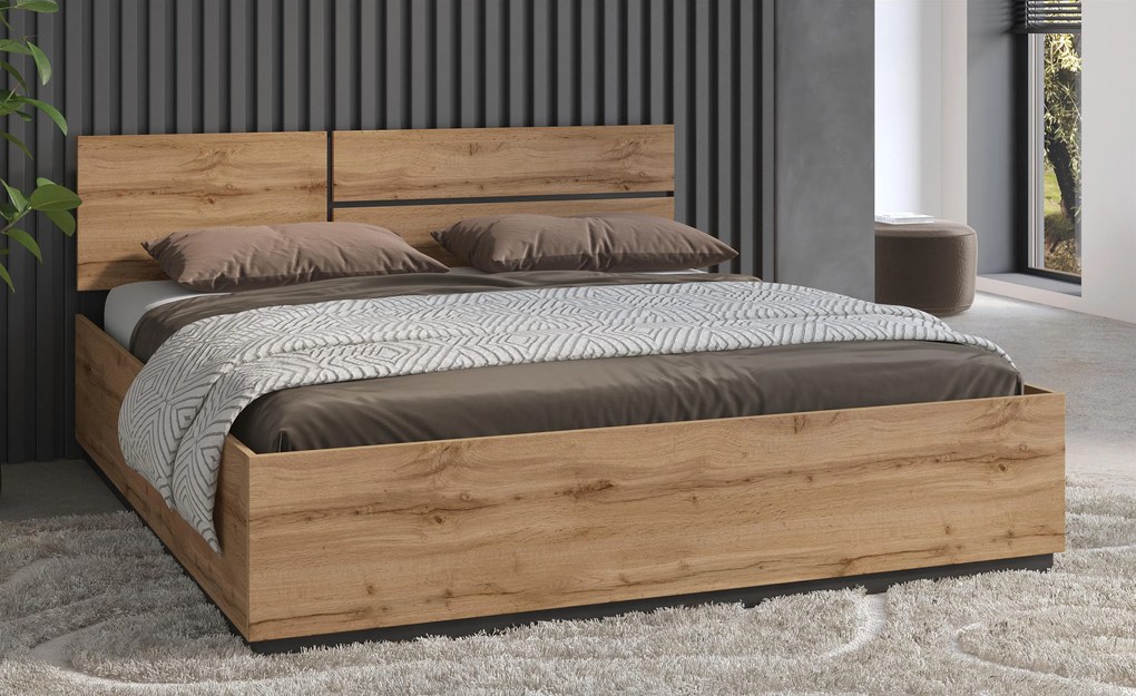 Pat matrimonial 180 cm Crossroad S32 (stejar wotan + negru). 1118257