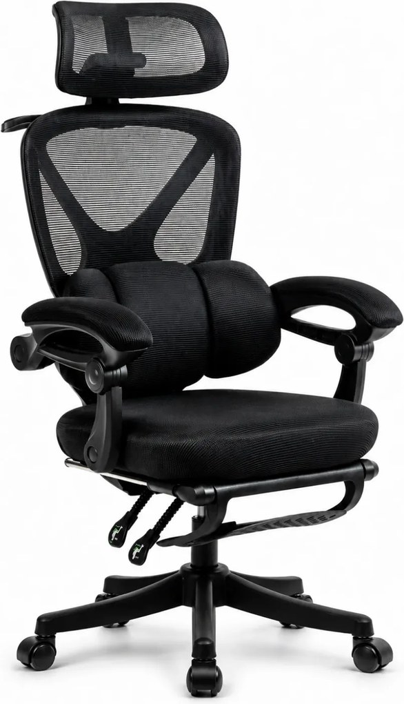 ELITE PRO 870BK – Scaun Ergonomic Premium, Mesh Respirabil, Tetieră Reglabilă, Suport Lombar, Suport pentru Picioare Retractabil, Funcție Recliner, Reglaj pe Înălțime, Negru