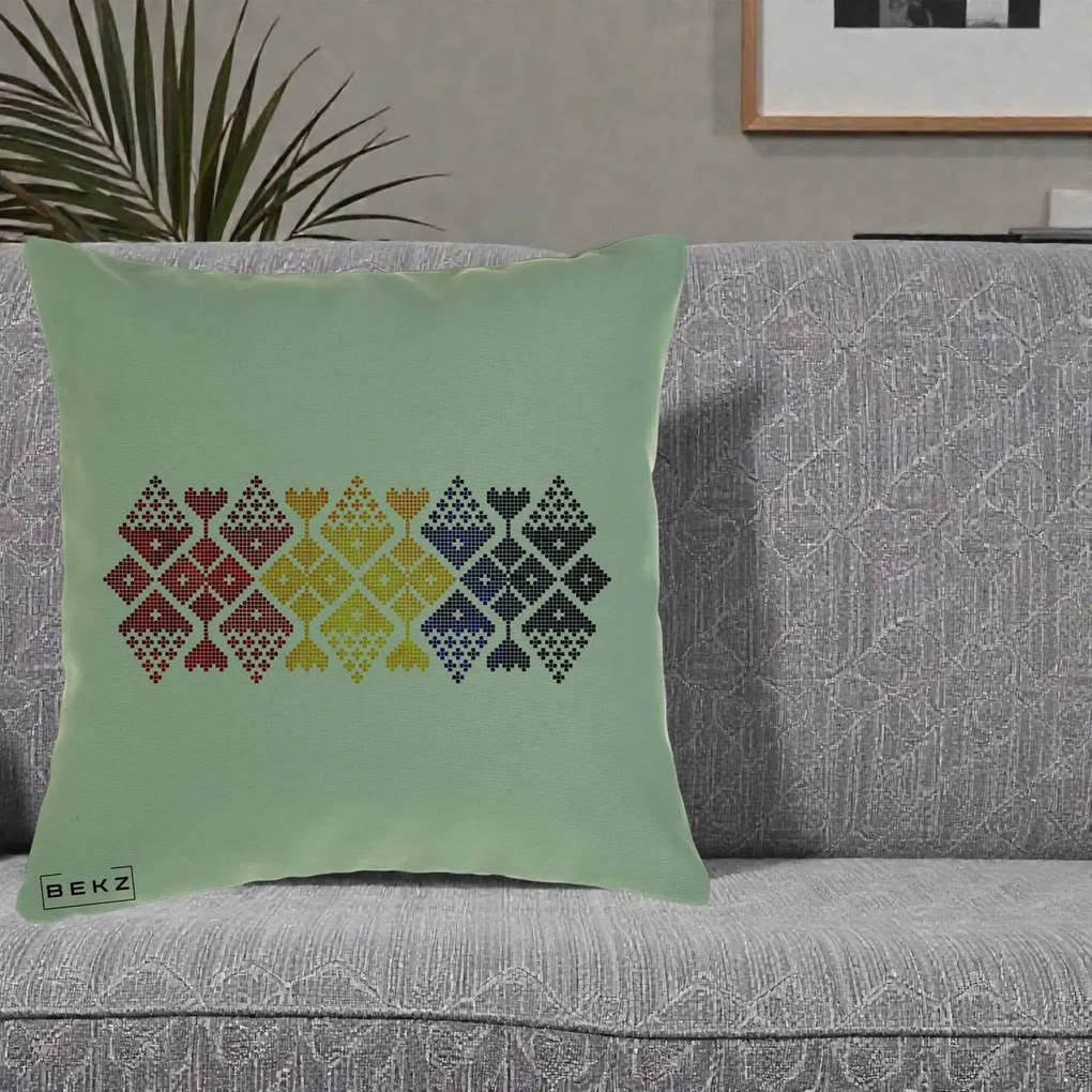 Perna Personalizata Motiv Tricolor Romanesc Broderie, 40x40 cm, Verde, Husa Detasabila, Perna Inclusa, BEKZ®
