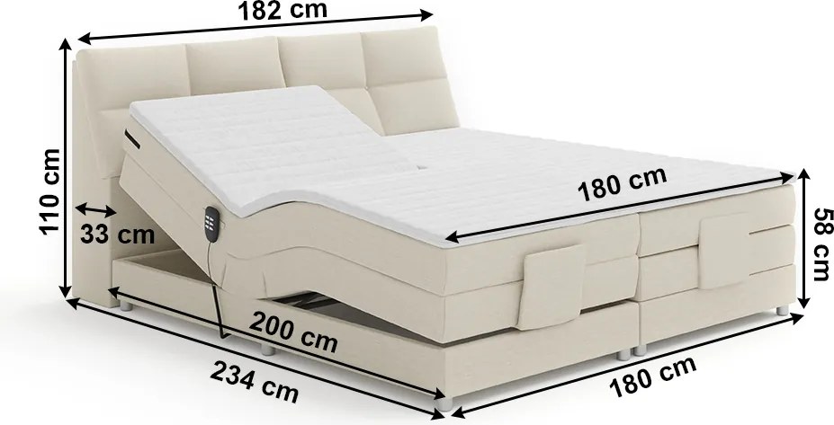 Pat electric reglabil, cu arcuri, bej, 180x200, GERONA NEW