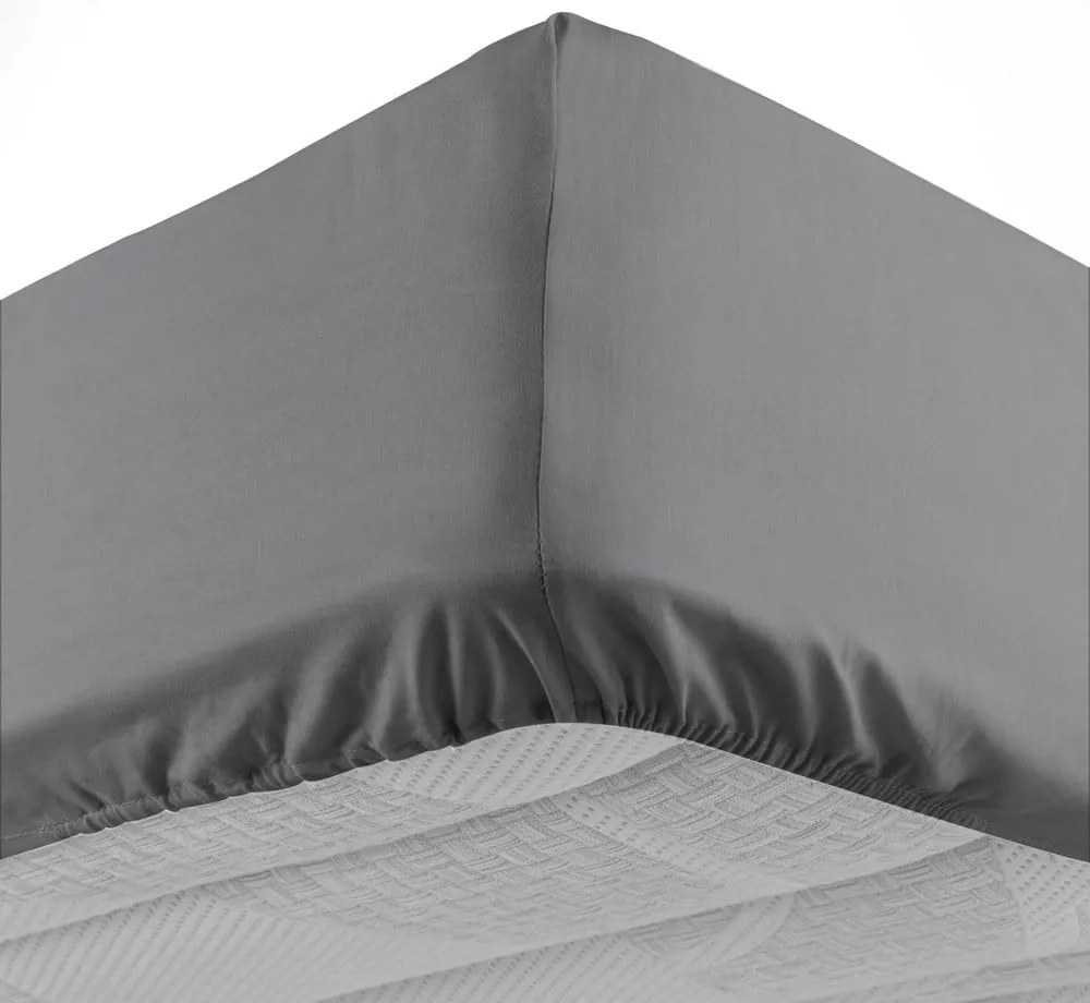 Cearceaf gri antracit din bumbac cu elastic 180x200 cm Lina – douceur d'intérieur