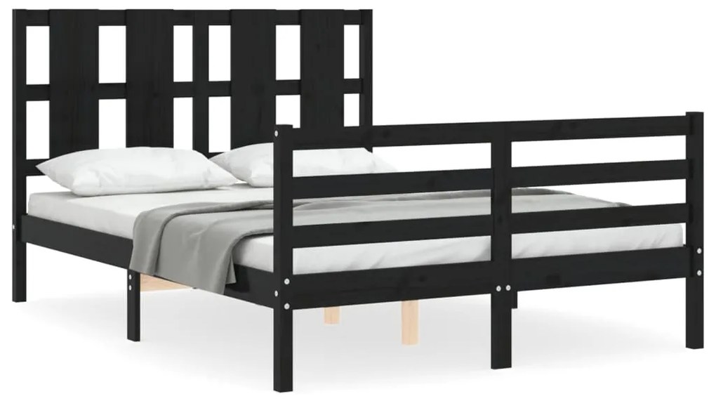 3194115 vidaXL Cadru de pat cu tăblie, negru, 120x200 cm, lemn masiv