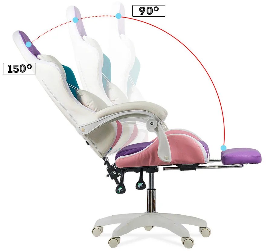Scaun gaming pentru copii roz/mov din piele ecologica cu lumini RGB OFF 298