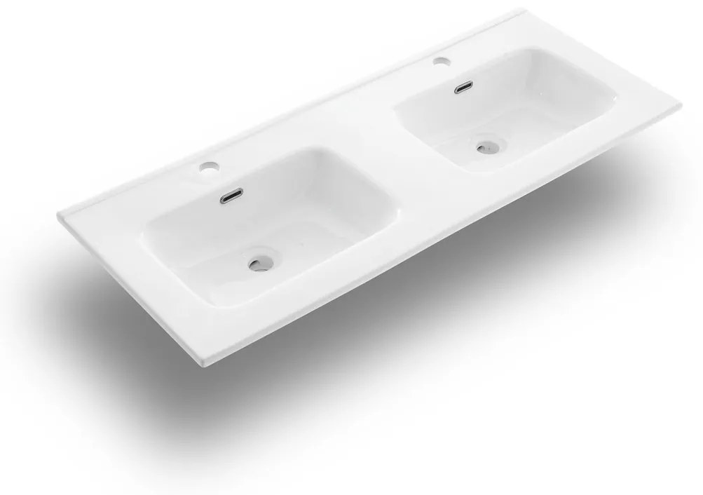 Chiuveta dubla GRUE , Ceramica, Alb, 121x46.5x2 cm