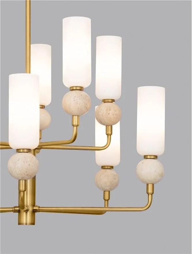 Candelabru cu 10 brate, Metal, Auriu, Travertin, Sticla, FILOMENA