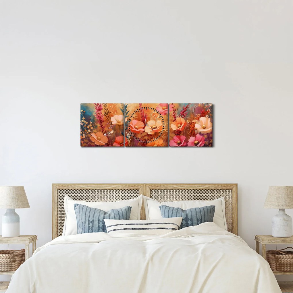 Tablou - Flori de pajiște, pictură (cu ceas) (90x30 cm)