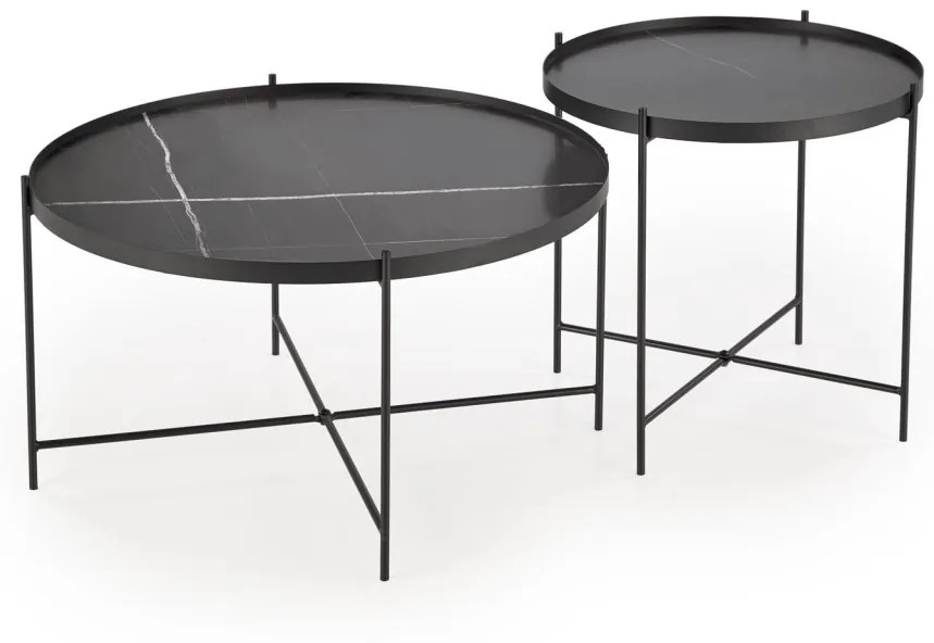 Set 2 mese de cafea Julieta marmura neagra/negru