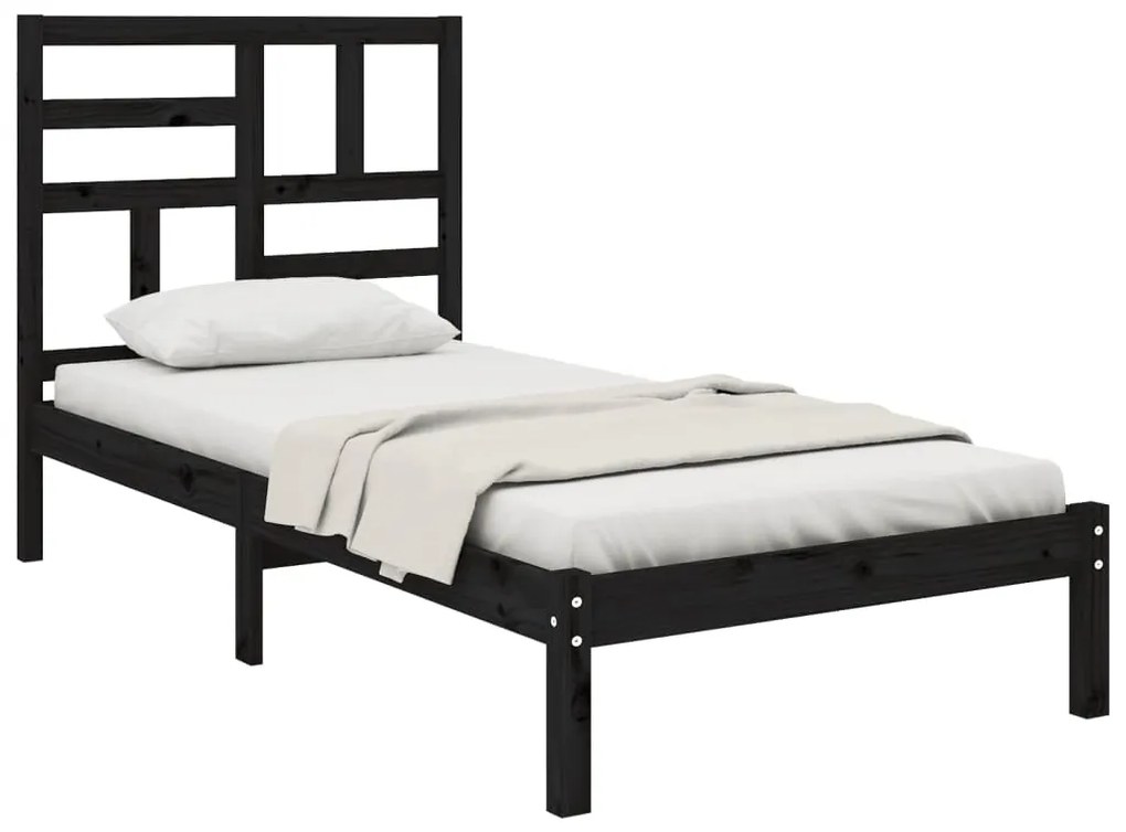 Cadru de pat Small Single 2FT6, negru, 75x190 cm, lemn masiv Negru, 75 x 190 cm