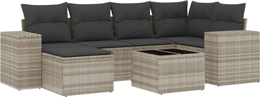 vidaXL Set canapele de grădină cu perne, 7piese gri deschis poliratan