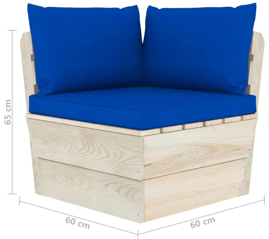 Set mobilier gradina din paleti cu perne, 7 piese, lemn molid Albastru, 2x colt + 4x mijloc + masa, 1