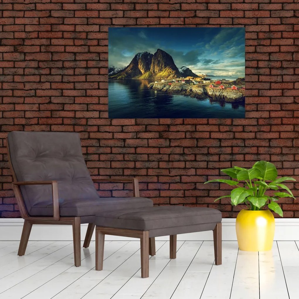 Tablou cu sat de pescari din Norvegia (90x60 cm)