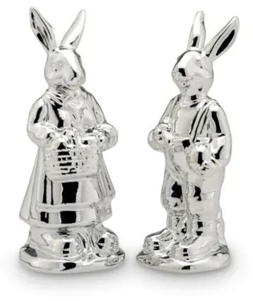 Set 2 decoratiuni Nostalgic Rabbit, Hermann Bauer, portelan, argintiu