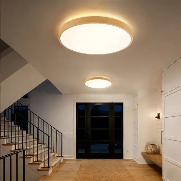 Corp de iluminat LED dimabil Brilagi-LED GLASS POOL DOUBLE, 80W, 230V, 60 cm, finisaj decor lemn + telecomandă