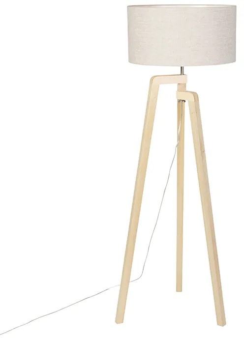 Lampă de podea cu trepied din lemn cu abajur din piper 50 cm - Puros