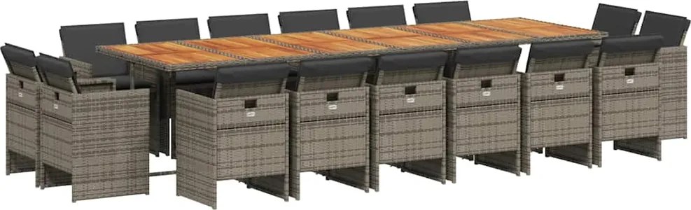 vidaXL Set mobilier de grădină cu perne, 17 piese, gri, poliratan