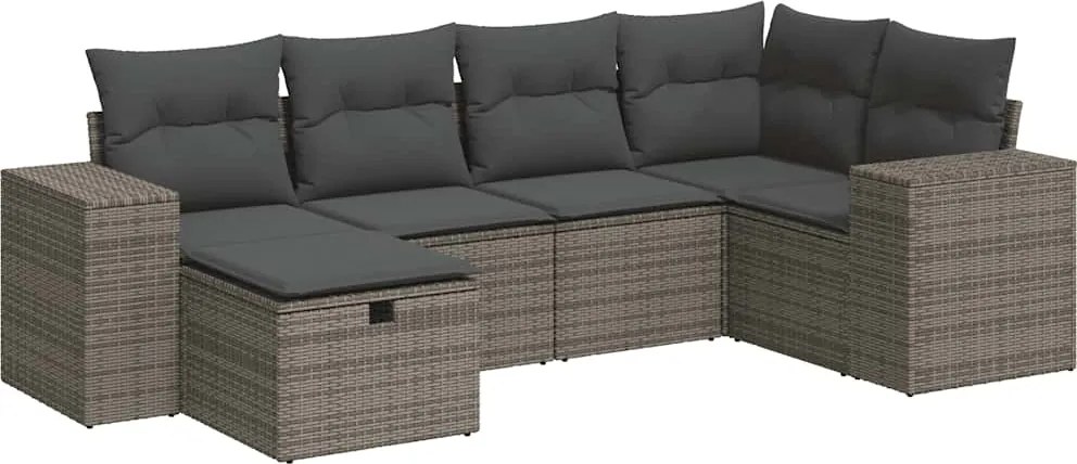 vidaXL Set mobilier grădină cu perne, 6 piese, gri, poliratan