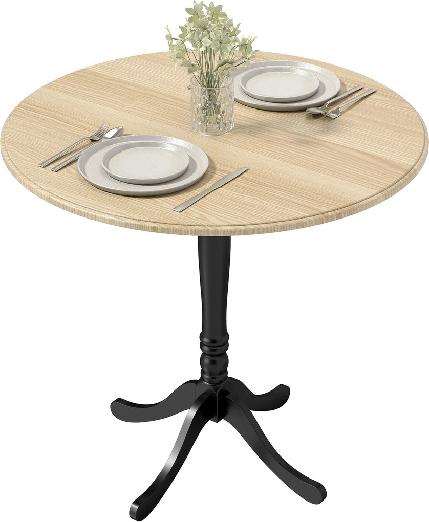 HOMCOM Masă rotundă pentru 4 persoane Ø 80 cm, masă de bucătărie, suport din oțel, stil modern, lemn natural și negru | Aosom Romania