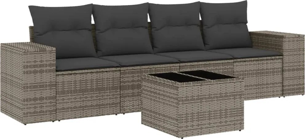 vidaXL Set canapea de grădină cu perne, 5 piese, gri, poliratan