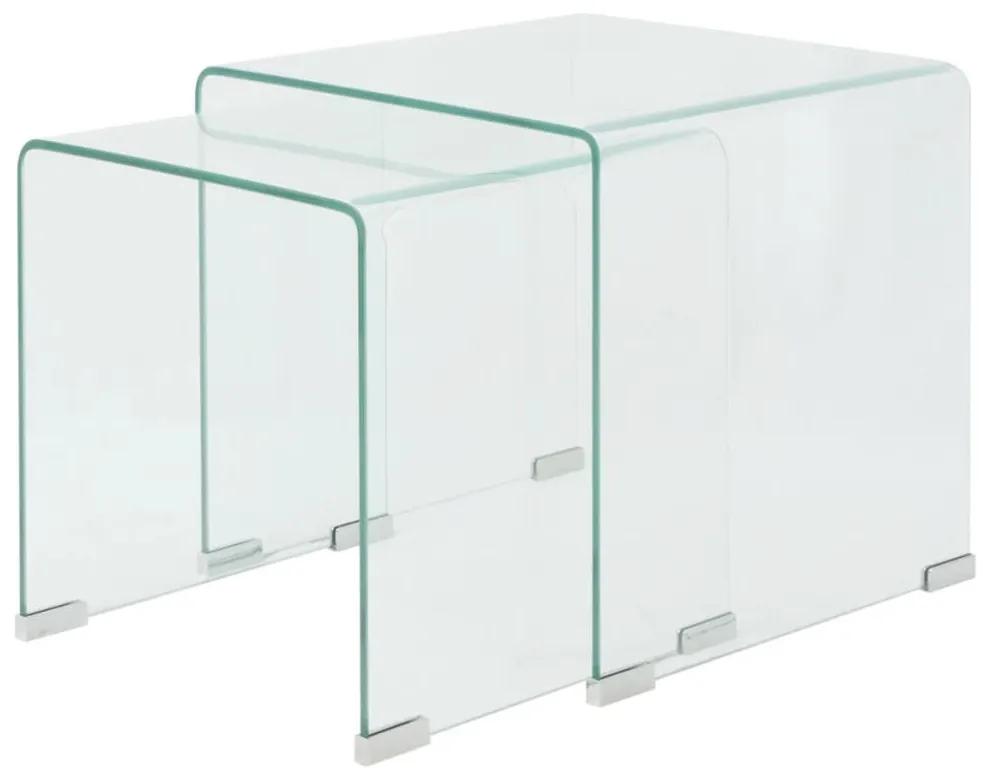 Set de masa din sticla securit transparenta, stivuibil, 2 piese 2, Transparent