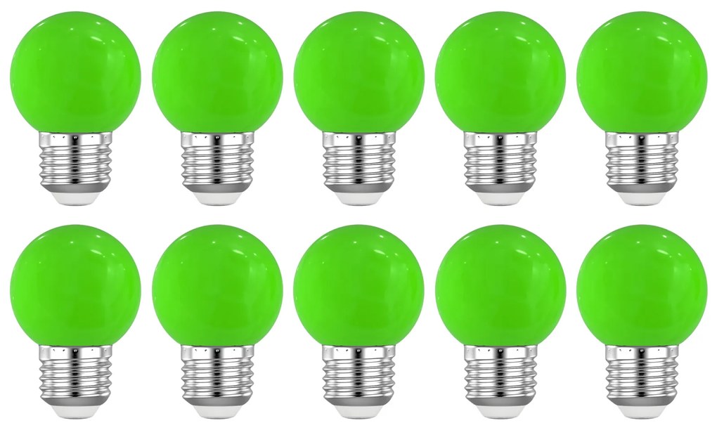Set 10 Buc - Bec LED Ecoplanet glob mic verde G45, E27, 1W (10W), 80 LM, G, Mat Verde, 10 buc