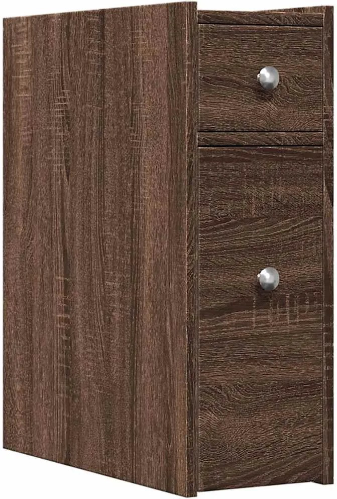 vidaXL Dulap de baie îngust cu roți, stejar maro, lemn prelucrat