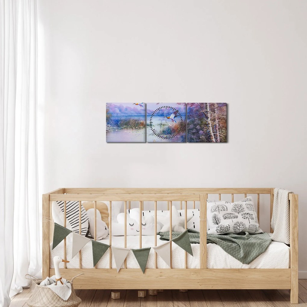 Tablou - Sosirea toamnei, pictură în ulei (cu ceas) (90x30 cm)