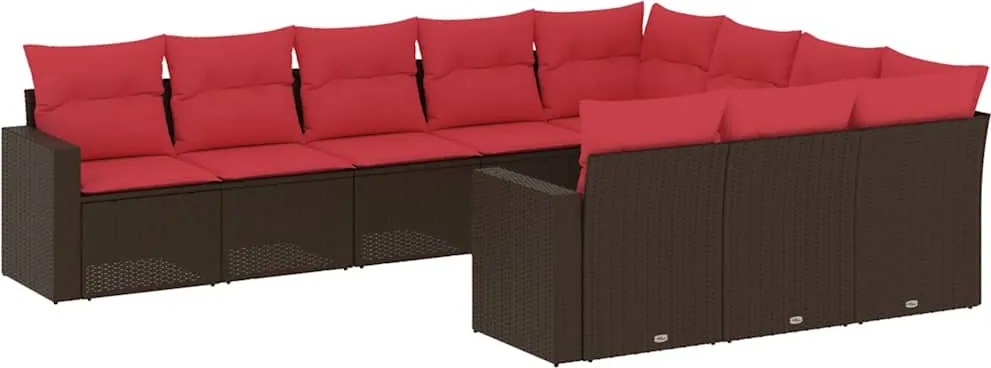 vidaXL Set canapele de grădină cu perne, 10 piese, maro, poliratan