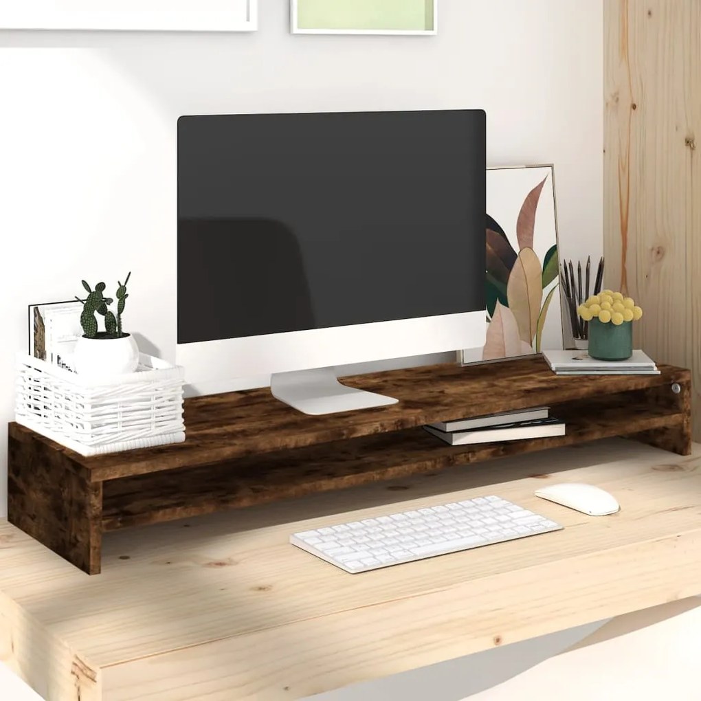 vidaXL Suport pentru monitor stejar fumuriu 100x24x13cm lemn prelucrat