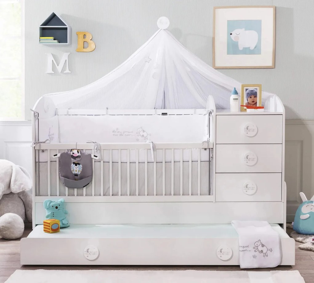 Pat transformabil cu sertare 80 x 180 cm BABY COTTON Alb