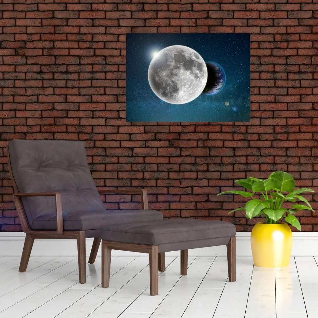 Tablou pe sticlă - Pământul în eclipsa de lună (70x50 cm)