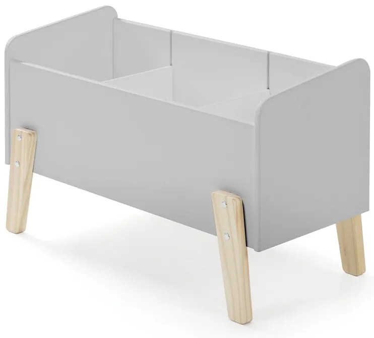 Cutie pentru Jucării Kiddy, cu 3 Compartimente și Picioare din Pin Masiv, Gri Rece – Vipack