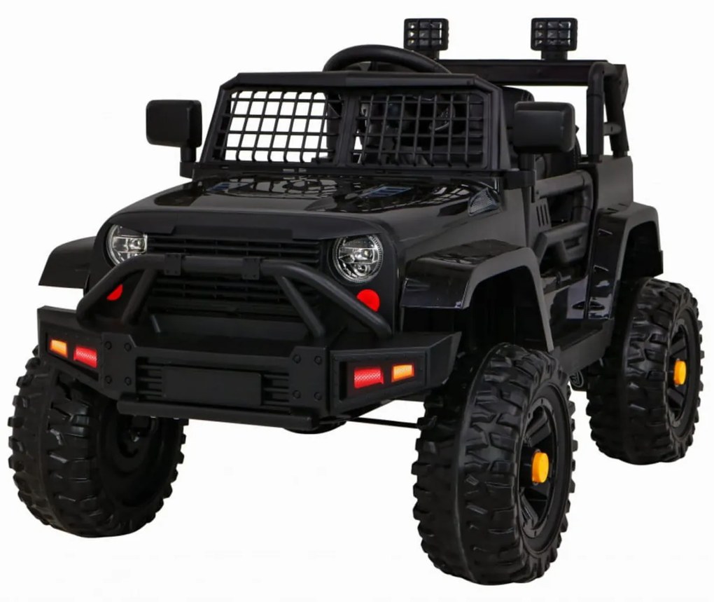 Masinuta Electrica cu acumulator pentru copii NOVOKIDS™ Dark Knight Jeep PRO, Max 30 kg, 3-8 ani , Cu melodii si lumini, 12V, 2 Viteze, Negru