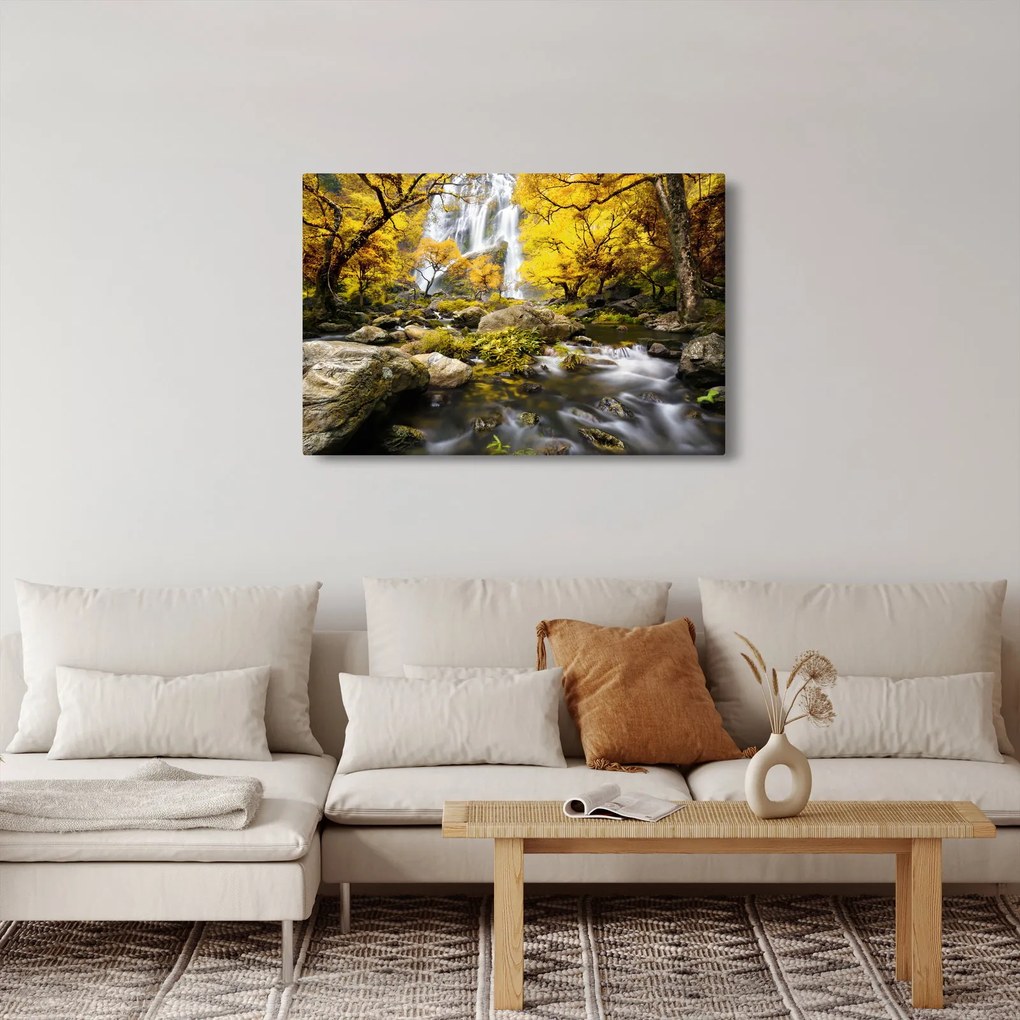 Tablou - Cascade în peisaj de toamnă, galben (90x60 cm)