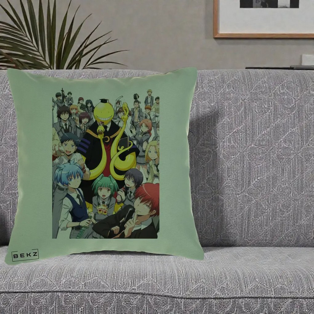 Perna Personalizata Assassination Classroom Grup Complet Anime, 40x40 cm, Verde, Husa Detasabila, Perna Inclusa, BEKZ®