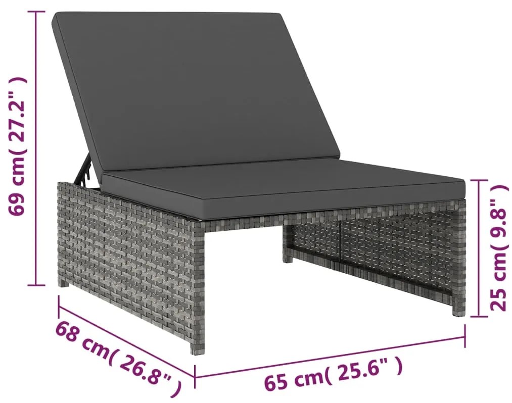 Sezlonguri cu masa, 2 buc., gri, poliratan 3, Gri