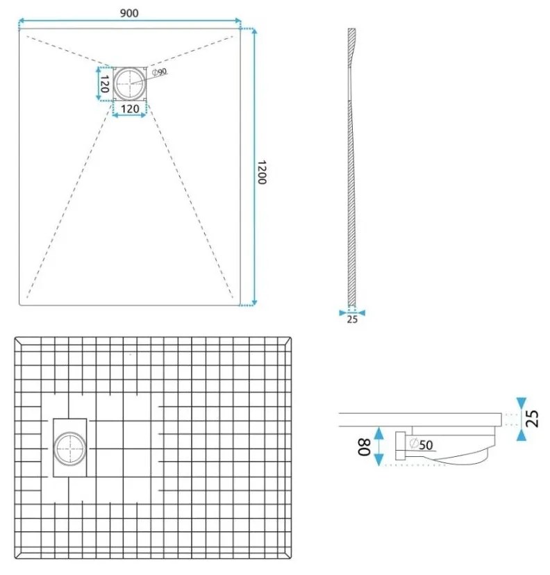 Rea Magnum Grey cadita de dus dreptunghiulara x90 cm gri REA-K4108