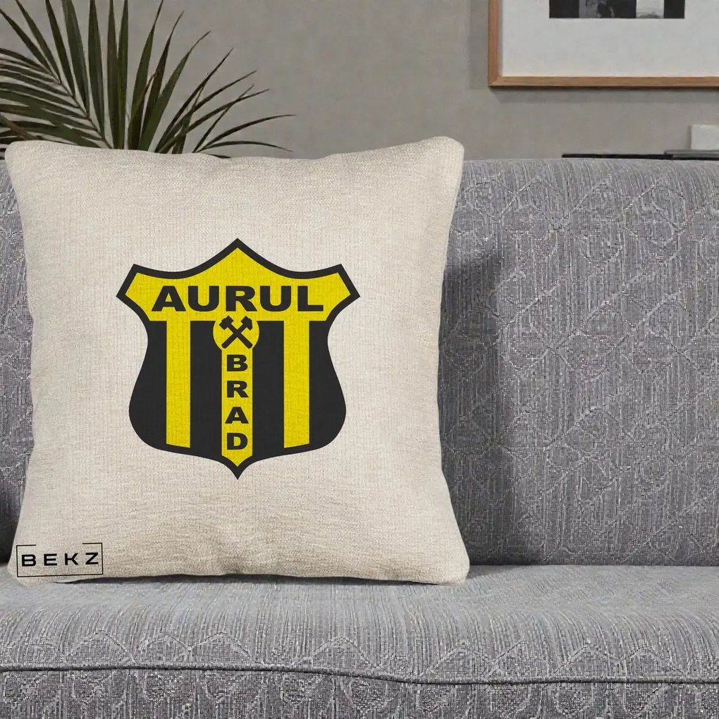 Perna Personalizata Aurul Brad Fotbal, 40x40 cm, Bej Canapea, Husa Detasabila, Perna Inclusa, BEKZ®
