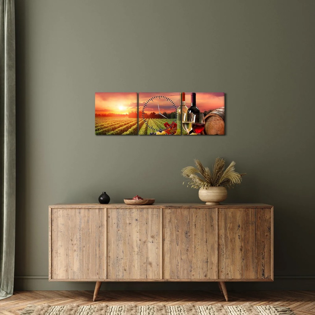 Tablou cu vie și vin (cu ceas) (90x30 cm)