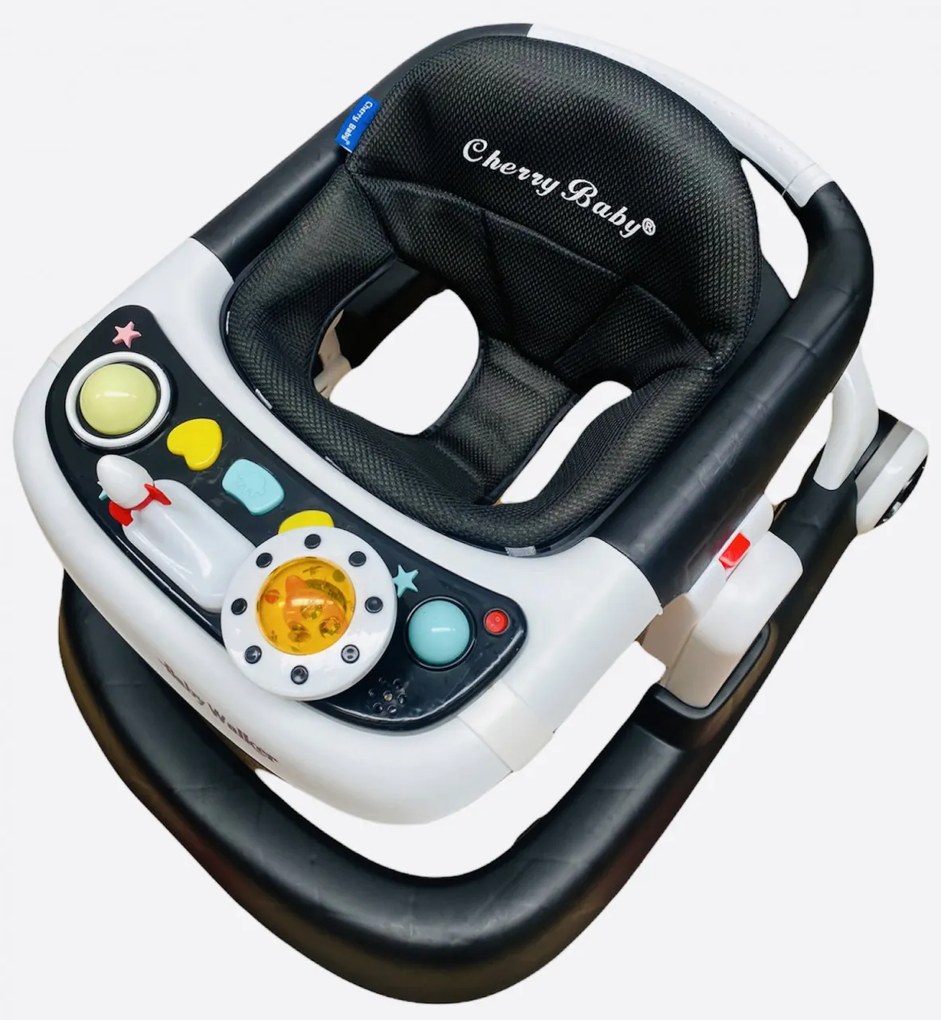 Premergator reglabil pe inaltime, cu roti de silicon, Baby Walker, Negru - PMB-19-negru